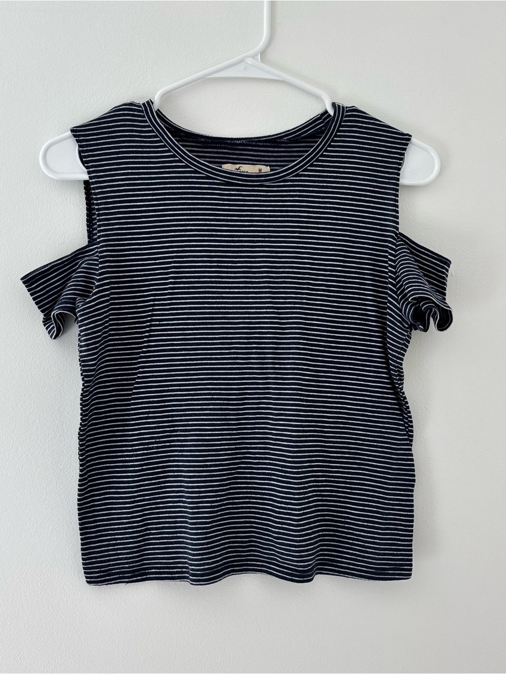 Hollister navy and white striped cold shoulder top